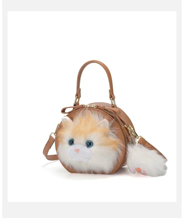 Fashion Cute Plush Cat Shoulder Bags 2025 New Trend High Quality Pu Zipper Niche Simplicity Sewing Thread Crossbody Bags