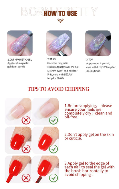 BORN PRETTY 10ml Water Light Cat Magnetic Gel for Autumn Winter Naills Semi Permanent Soak Off UV Gel Manicure Nail Art Varnish