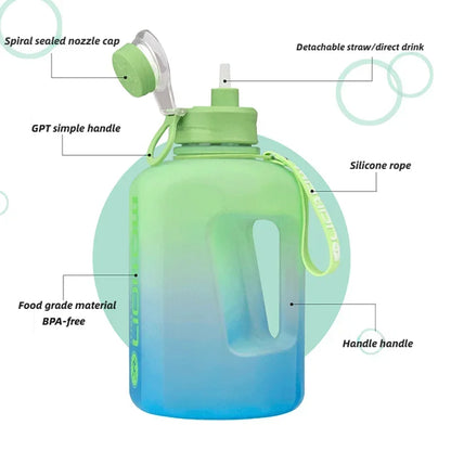 1pc 2L Sports Straw Large Capacity Fitness  With Straw Outdoor Plastic Portable Water Bottle With Scale Gradient Kettle