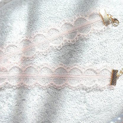 Fashion Women's Choker Necklace Lovely Gothic Pink Lace Pearl Pendant Elastic Short Clavicle Necklace Jewelry Gift For Girls