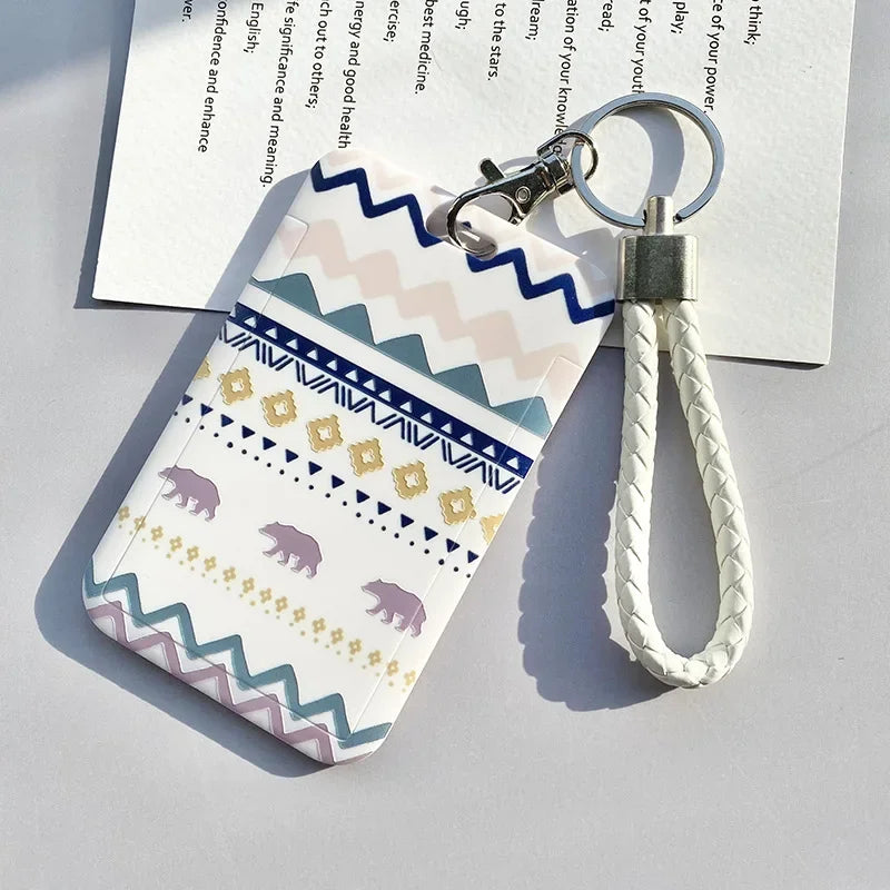 Student Identity Badge Card Cover with Neck Strap Bag Geometric Women Men Work Badge Bus Credit Card ID Holder Bags with Lanyard