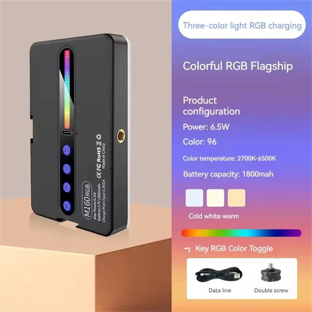 MEUYAG RGB Mini LED Video Camera Full Color Dimmable Fill Light Live Vlog Photography Photo Studio Lamp for Smartphone Selfie