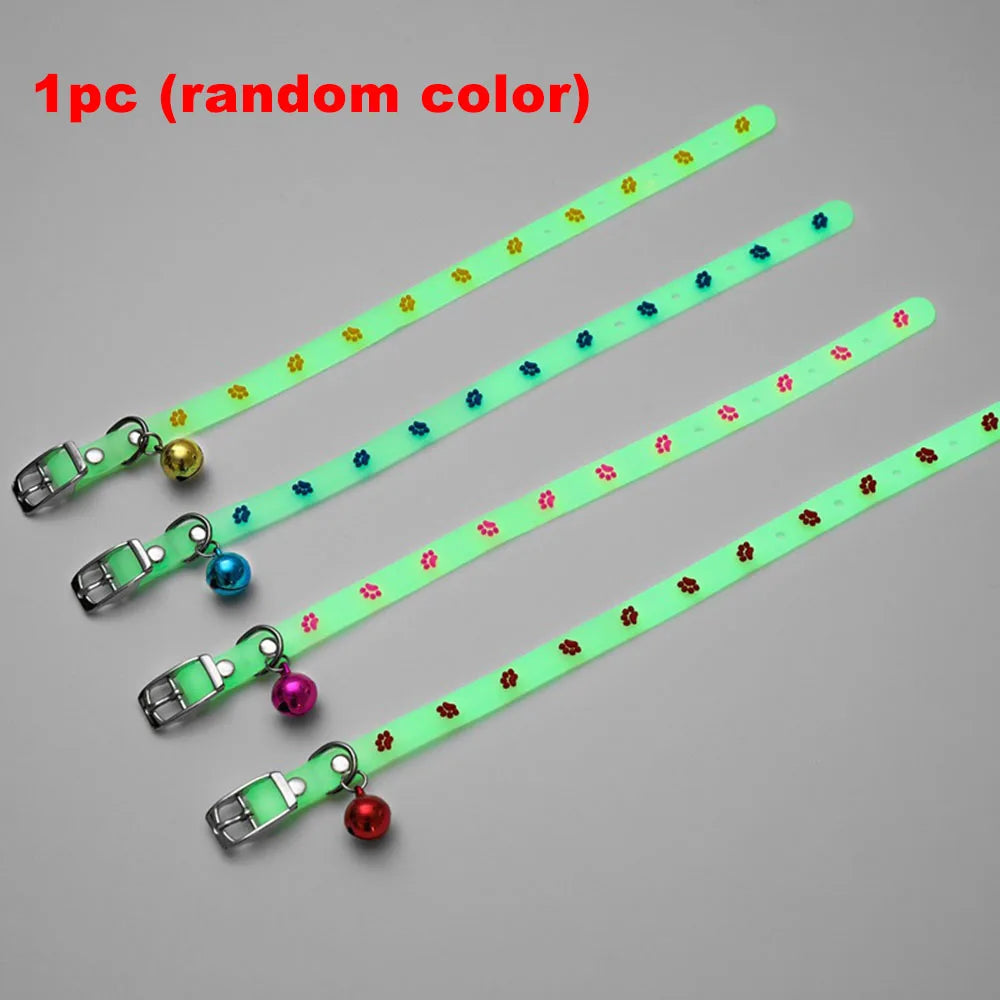 Fashion Pet Glowing Collars with Bell Glow at Night Dogs Cats Necklace Light Luminous Neck Ring Accessories for Kitten and Puppy