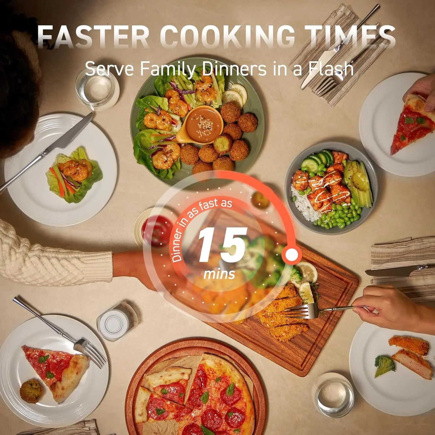 Air Fryer 9-in-1, Compact & Large 6-Qt, Fast Turbo Modes, 90–450°F Precise Heat for Even Results, Up to 95% Less Oil*,Roast,Bake