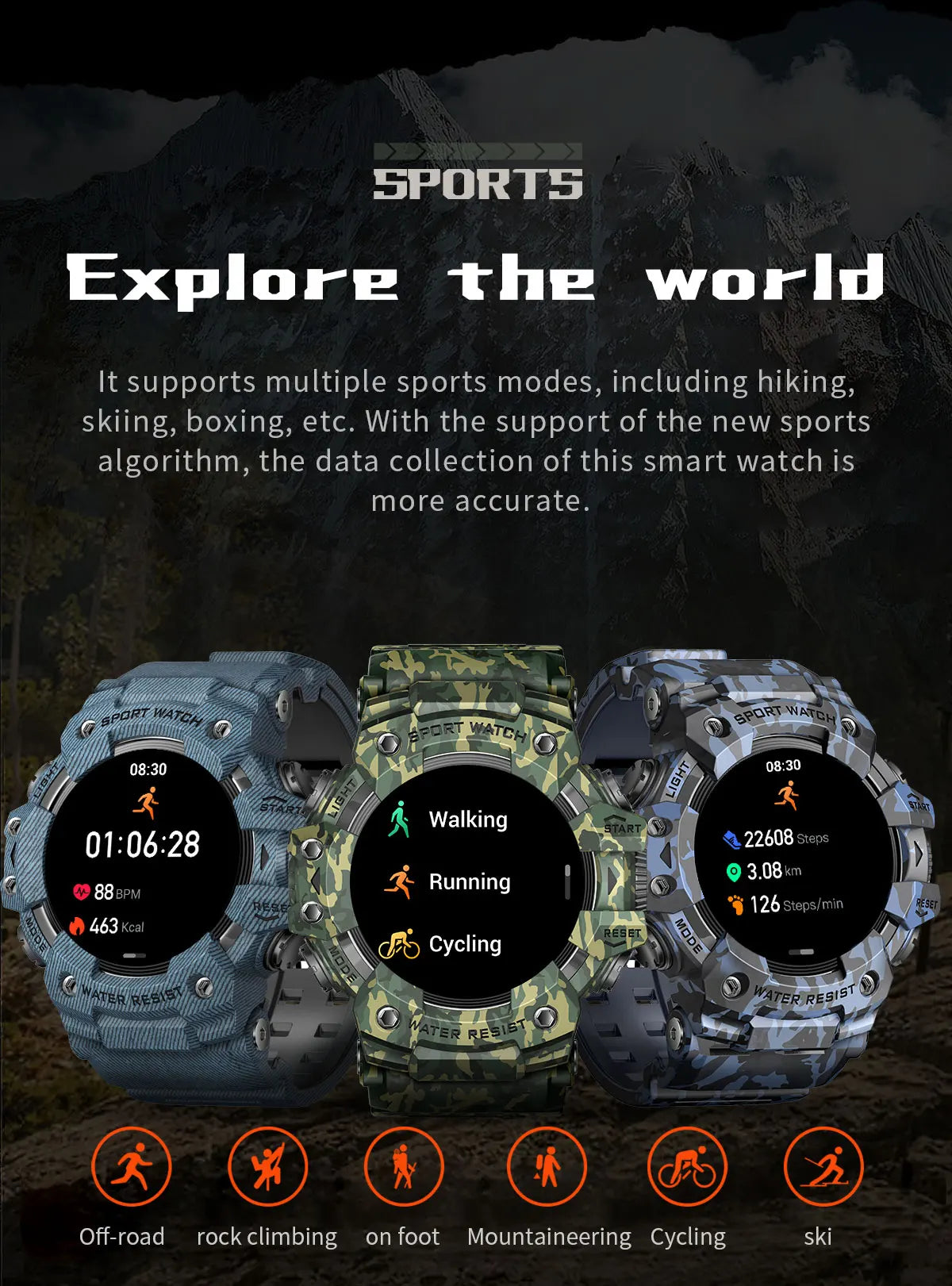 2025 New Rugged Outdoors Sports Smart Watch Men Bluetooth Call Colorful IP68 Waterproof Military Compass Smartwatches Flashlight