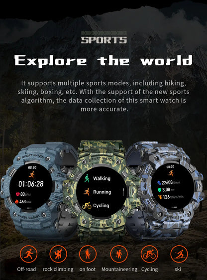 2025 New Rugged Outdoors Sports Smart Watch Men Bluetooth Call Colorful IP68 Waterproof Military Compass Smartwatches Flashlight