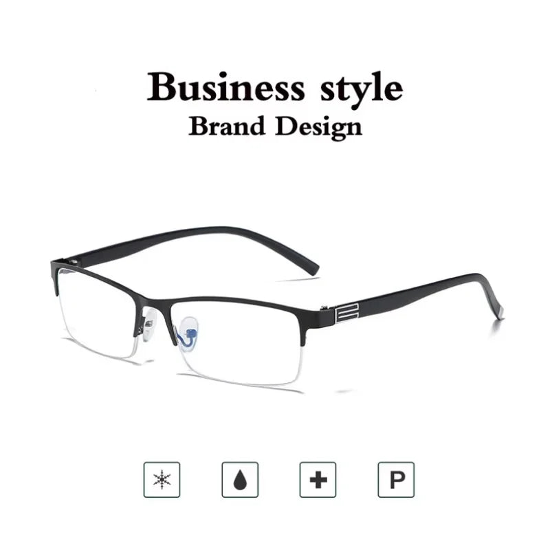 2023 Stainless Steel Bifocal Reading Glasses for Mens Anti Blue Light Business Half Frame Presbyopia Eyeglasses +1.0 To +4.0