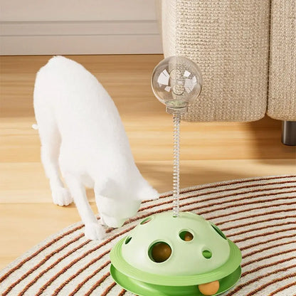 Plastic Cat Leaking Food Ball Detachable Interactive Cat Turntable Toy with Spring Rod Cat Track Kitten Playing Balls Toy