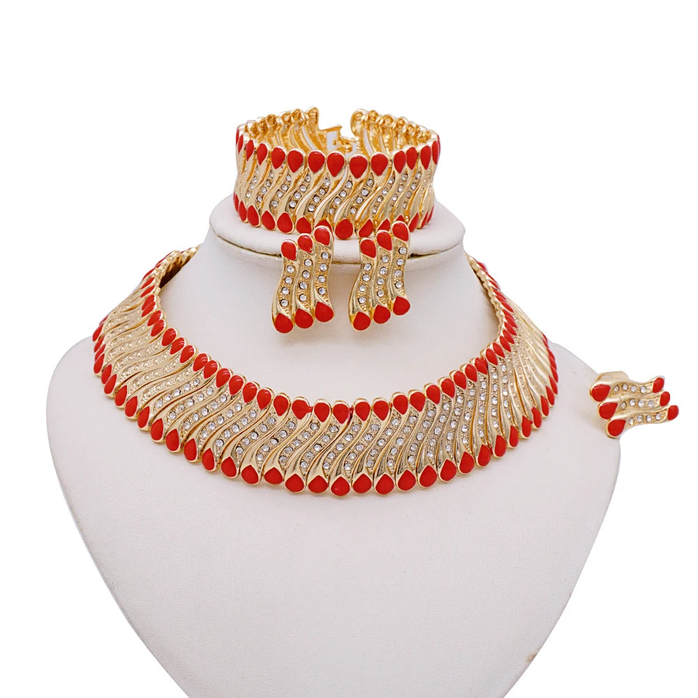 2023 Fine Jewelry Sets For Women Dubai Bridal Wedding Gifts Necklace Bracelet Earrings Ring Jewellery Set African Bead jewelry