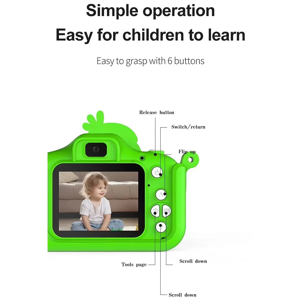 Kids Toys Camera HD 2.0 Inch Screen Cartoon Parrot Case 32GB Card Video Photo Child Birthday Festival Gifts Digital Camera Toys