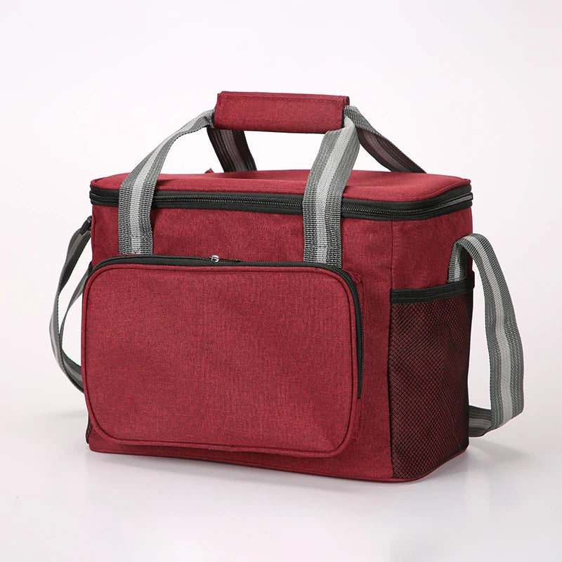 15L Portable Large Insulated Lunch Bag Black Waterproof Leak-proof Thickened Handheld Shoulder Carry Outdoor Picnic Lunch Bag