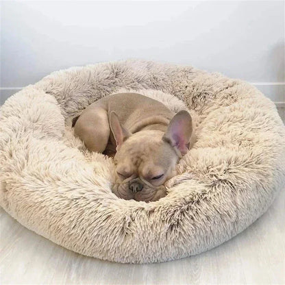 Long haired ultra soft pet cat bed plush washable calming bed donut bed comfortable sleeping artifact