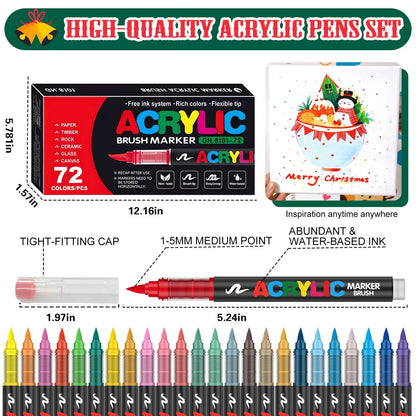 12/120 Colors Paint Markers, Brush Acrylic Paint Pens for Art Supplies Fabric Paint Stone Glass Ceramic Wood Rock Christmas Card
