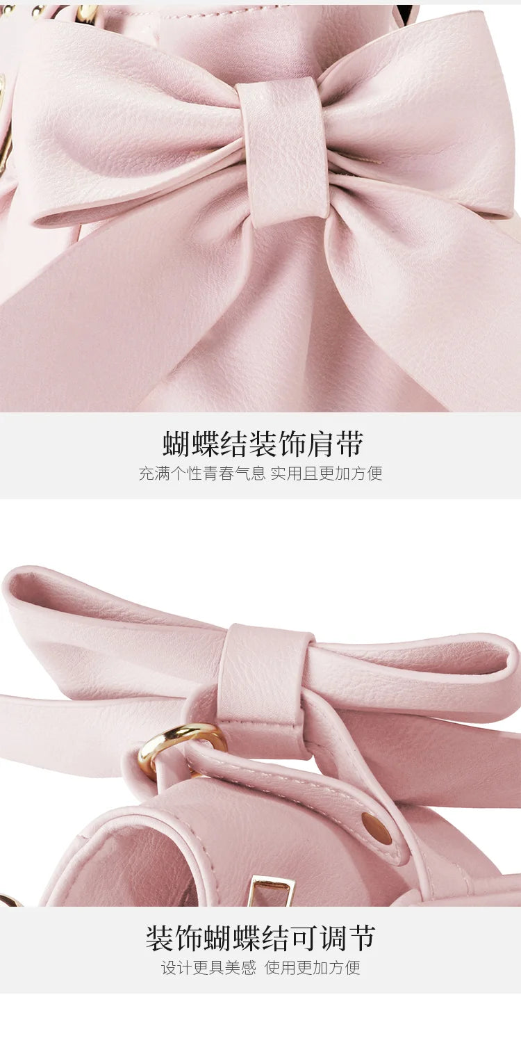 Sweet Bow Lolita Pink Hand Bag Purse Women Harajuku Love Heart Soft Crossbody Bag Lady Kawaii Large Capacity Shoulder Bag Female