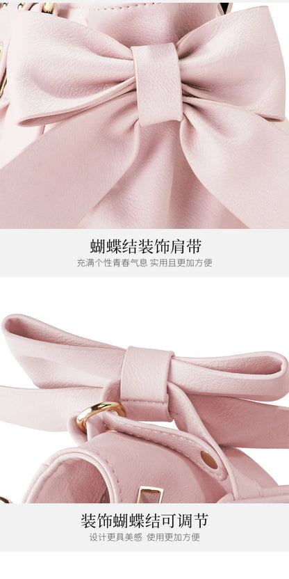 Sweet Bow Lolita Pink Hand Bag Purse Women Harajuku Love Heart Soft Crossbody Bag Lady Kawaii Large Capacity Shoulder Bag Female