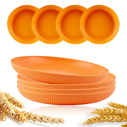 8Pcs 23cm Lightweight Unbreakable Wheat Straw Plates Deep Dinner Plate for Kids Toddler Adult Dishwasher Microwave Safe