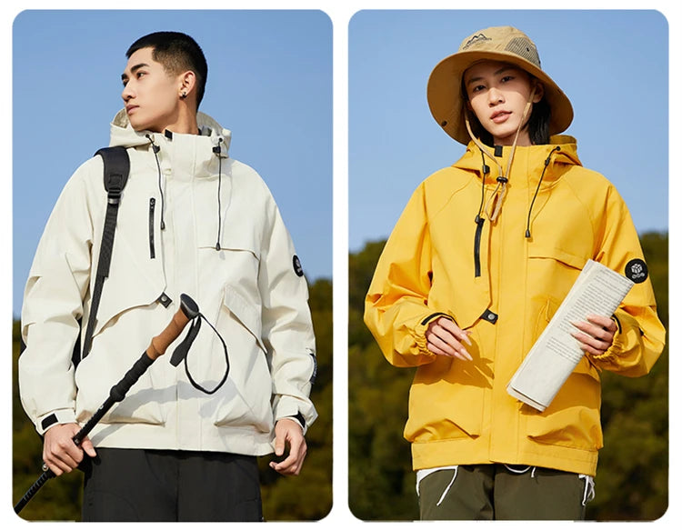 Men’s Hooded Outdoor Windbreaker Jacket Windproof Coats Warm Tactical Coat with Multi Pockets for Hiking Camping Travel Autumn