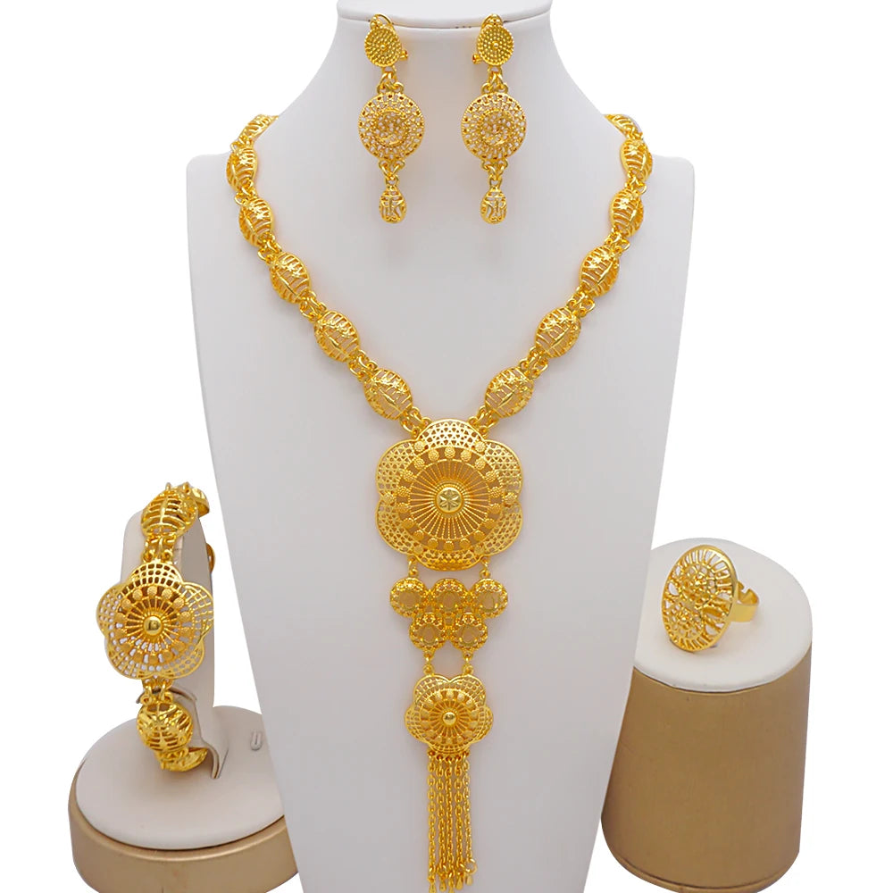 2023 Fine Jewelry Sets For Women Dubai Bridal Wedding Gifts Necklace Bracelet Earrings Ring Jewellery Set African Bead jewelry