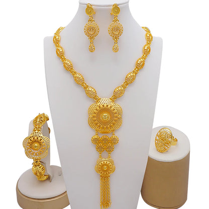 2023 Fine Jewelry Sets For Women Dubai Bridal Wedding Gifts Necklace Bracelet Earrings Ring Jewellery Set African Bead jewelry