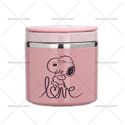 630ml Snoopys Food Thermal Jar Insulated Soup Cup Stainless Steel Vacuum Lunch Box with Handle Portable Sealed Bento Boxes Gift
