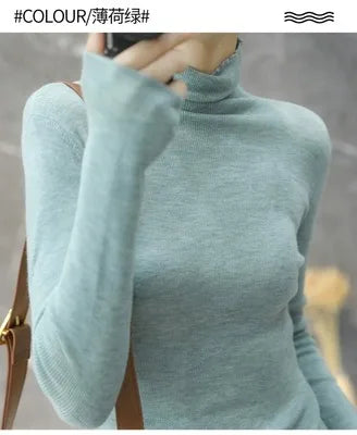 2023 New autumn/winter cashmere sweater women's turtleneck pullover ultra-thin pile neck sweater wool knit