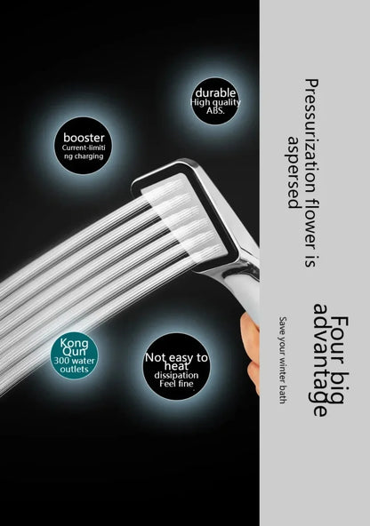 300 Holes Pressurized Showerhead Hand Hold Square Rain Shower Head Water Saving Rainfall Spray Nozzle Bathroom Accessories