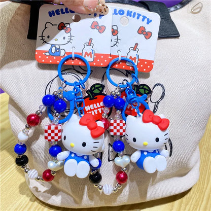 Wholesale Sanrio Keychain Hello Kitty Schoolbag Pendant Kawaii Kt Red Blue White Cartoon Key Kitty Tv Beaded Keyring Girl Gift ﻿