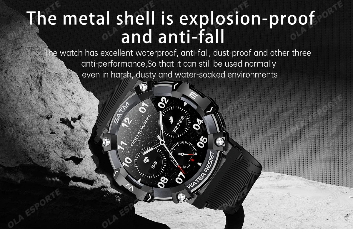New Outdoor Military Smartwatch For Men Health Monitor Bluetooth Call Voice Assistant GPS Sports Waterproof Men Smartwatch 2024