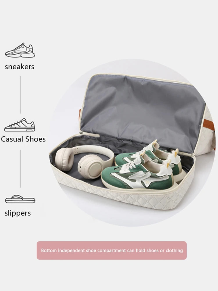 Nylon Travel Duffle Bag with Shoe Compartment, Large Capacity Argyle Pattern Casual Weekender Overnight Gym Storage Bag