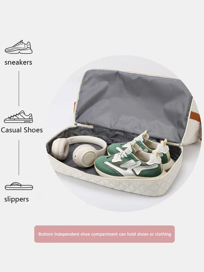 Nylon Travel Duffle Bag with Shoe Compartment, Large Capacity Argyle Pattern Casual Weekender Overnight Gym Storage Bag