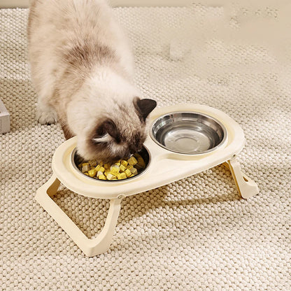 Pet Bowl Double Bowl: Elevated Foldable Design for Cats & Dogs, Anti-Spill, Large Capacity, Cat Food Bowl Dog Feeding Plate