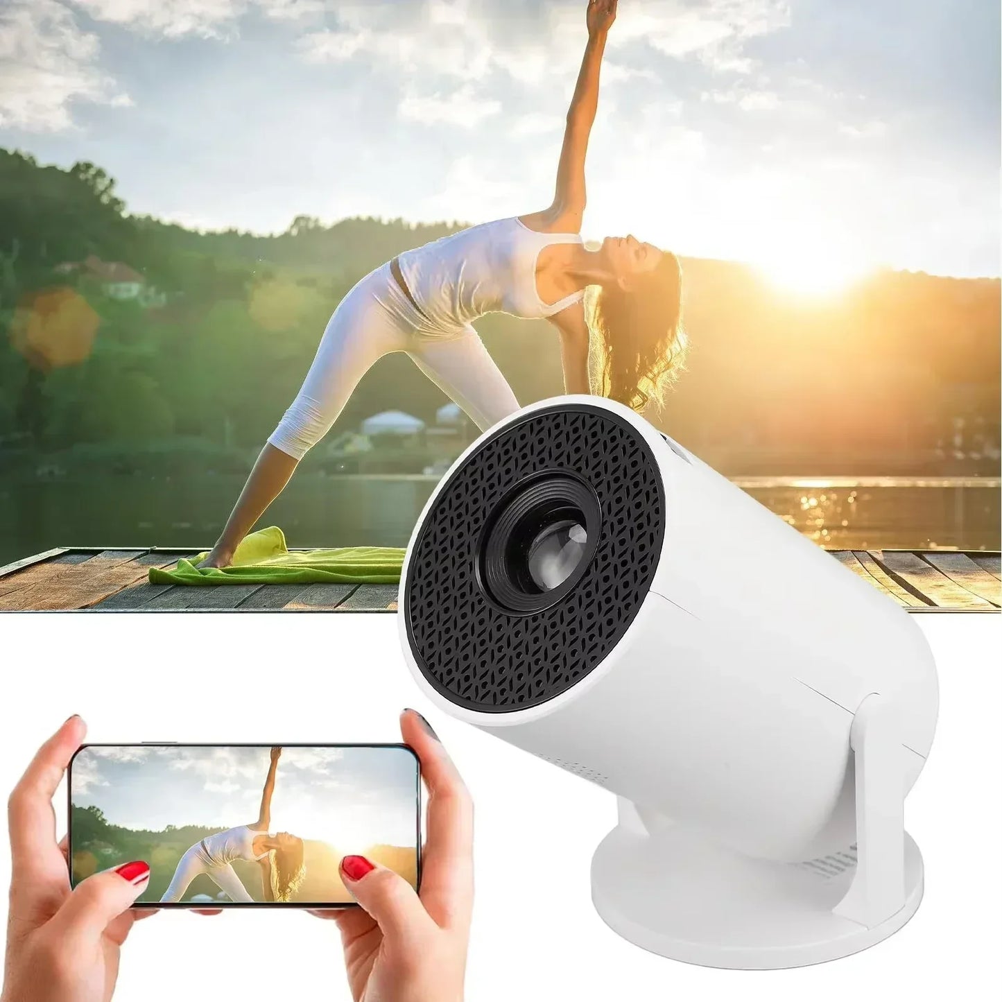 HY200 1080P Portable Projector, 270° Adjustable for Home Theater, Supports Smartphone/Tablet/PC Connection
