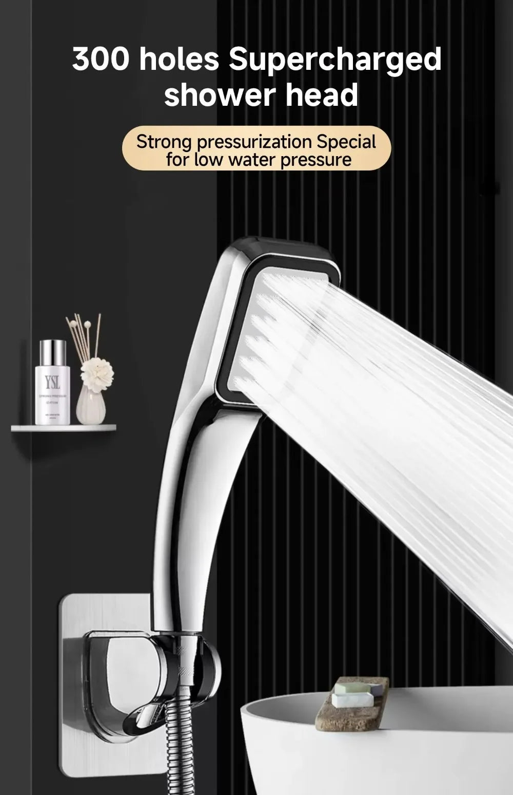 300 Holes Pressurized Showerhead Hand Hold Square Rain Shower Head Water Saving Rainfall Spray Nozzle Bathroom Accessories