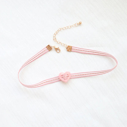 Fashion Women's Choker Necklace Lovely Gothic Pink Lace Pearl Pendant Elastic Short Clavicle Necklace Jewelry Gift For Girls