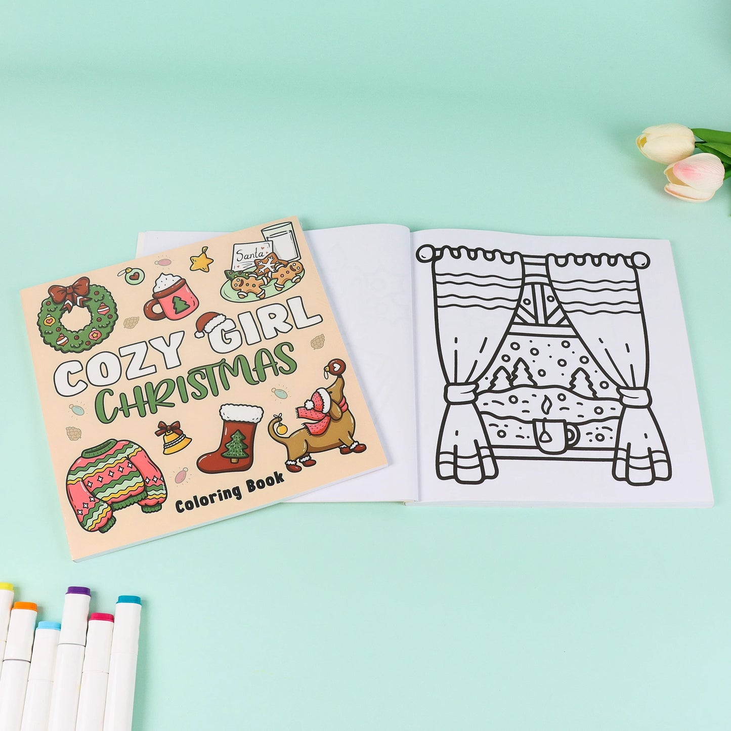 Coloring Book For Adults And Teens Featuring Adorable Christmas Creatures Cartoon Coloring Book To Relax In A Cozy Hygge Moment