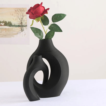 Hollow Nordic Modern Ceramic Vase Set of 2 for Modern Home Decor,Modern Boho Hollow Flower Vases for Living Room Bookshelf