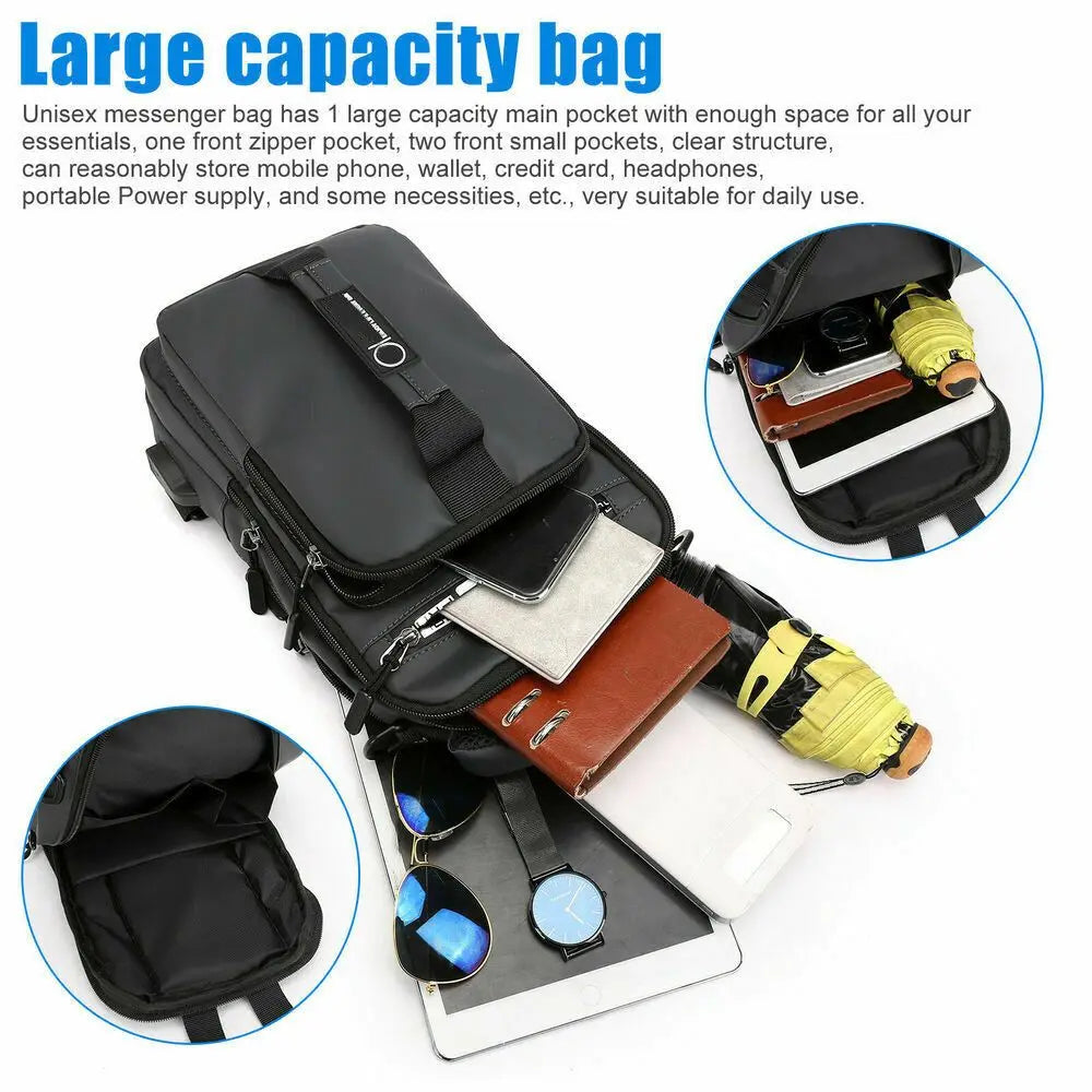 Anti-theft Chest Shoulder Bag Men's Sling Crossbody Bag Messenger Backpack USB Port Bag