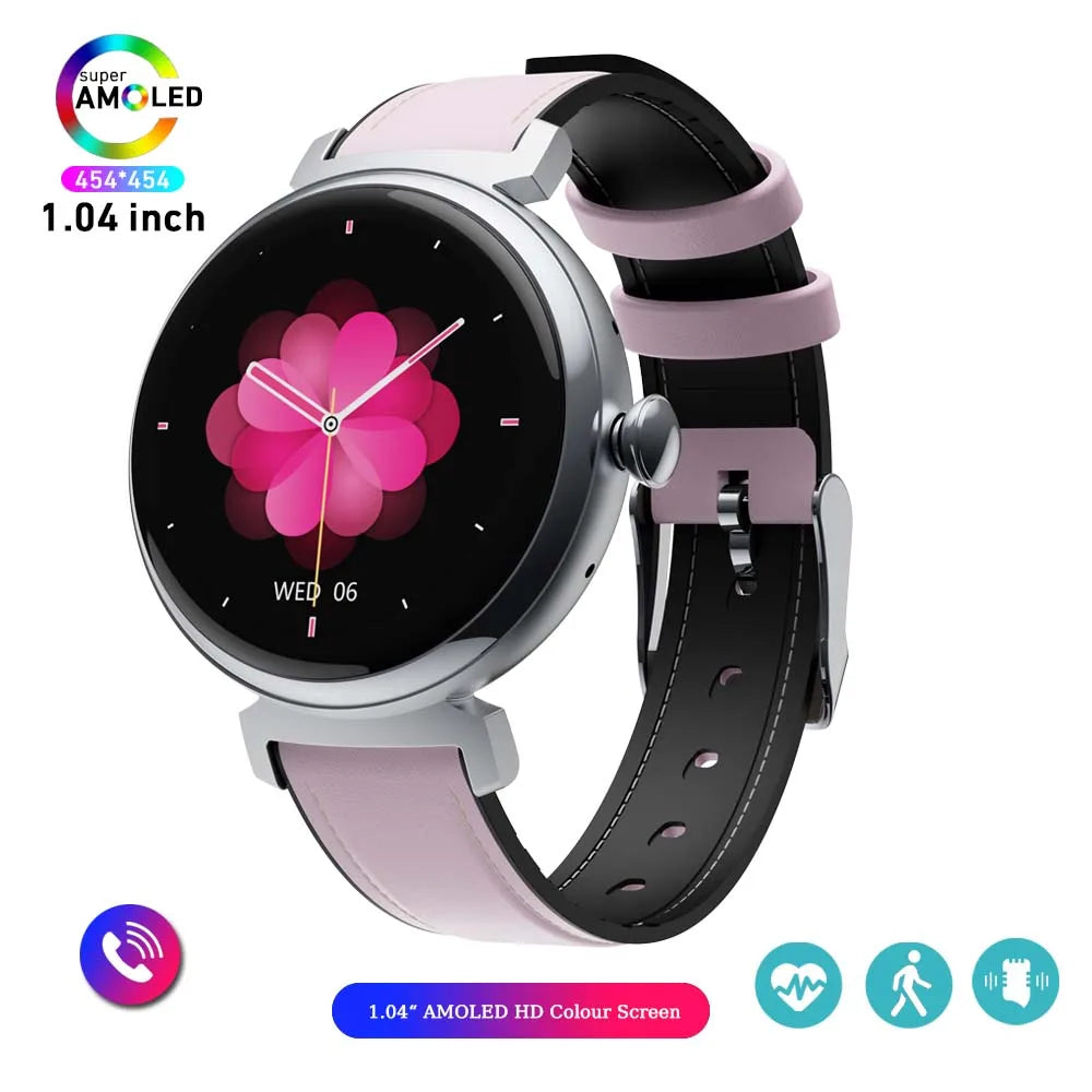 1.04 inch AMOLED Screen Fashion Ladies Smart Watch Screen Always Display Bluetooth Call Smartwatch Metal Body Small Screen Watch