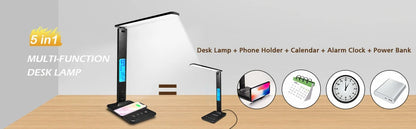 LED Desk Lamp, Office Table Lamp with Wireless Charger, Suitable for Home, Office Dimmable Desk Lamp, with USB Charging Port