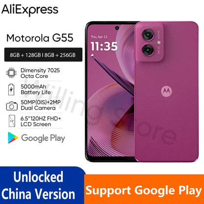 Motorola Moto G55 5G Smartphone 6.5'' 120Hz FHD+ Screen 50MP Dual OIS Camera Dimensity 7025 Octa Core 5000mAh Battery