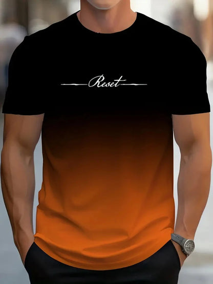 Fashion Gradient Reset Letter Graphic T Shirts Summer Simple Fashion Mens 3D Printed T-shirts Loose Breathable Sports Tees Tops