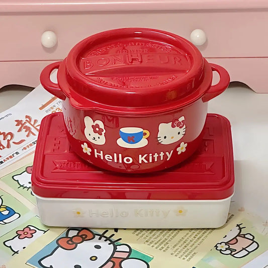Original Hello Kitty Lunch Box Set Cute Food Storage Container Microwave Safe Pp Plastic Lunch Box Cute Gift