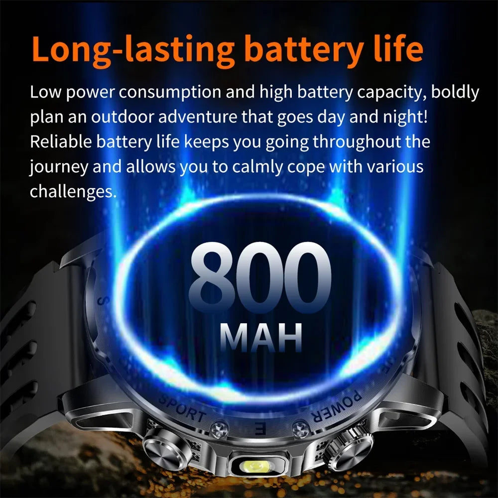 Outdoors Smart Watch Men Women BT Call Health Music 800Mah Battery Smartwatch Flashlight Compass Sports Fitness IP68 Waterproof