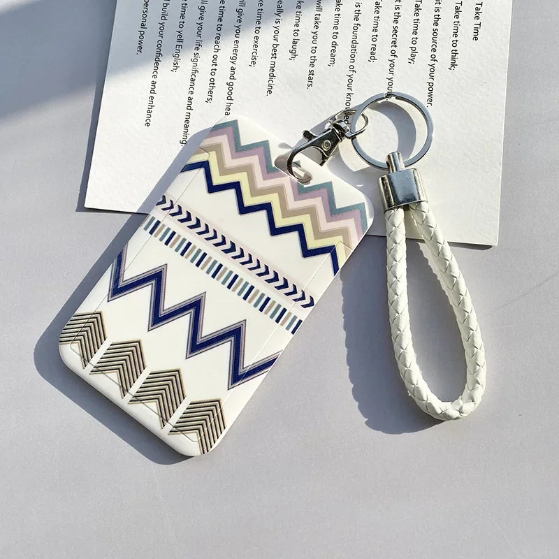 Student Identity Badge Card Cover with Neck Strap Bag Geometric Women Men Work Badge Bus Credit Card ID Holder Bags with Lanyard