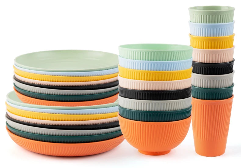 Wheat Straw Cutlery Set 4Pcs Bowl Cup Dish Set Portable Tableware Set Dinnerware Kits for Picnic Camping