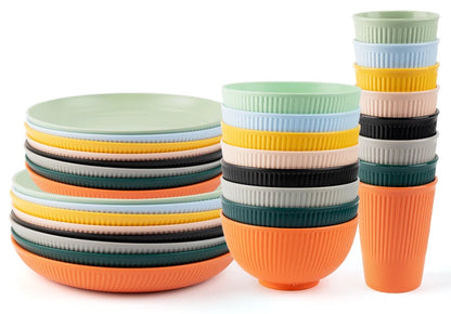 Wheat Straw Cutlery Set 4Pcs Bowl Cup Dish Set Portable Tableware Set Dinnerware Kits for Picnic Camping