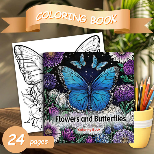 Flowers and Butterflies Coloring Book For Adult Relieve Stress Kill Time Graffiti Painting Drawing Art Books Perfect Gift