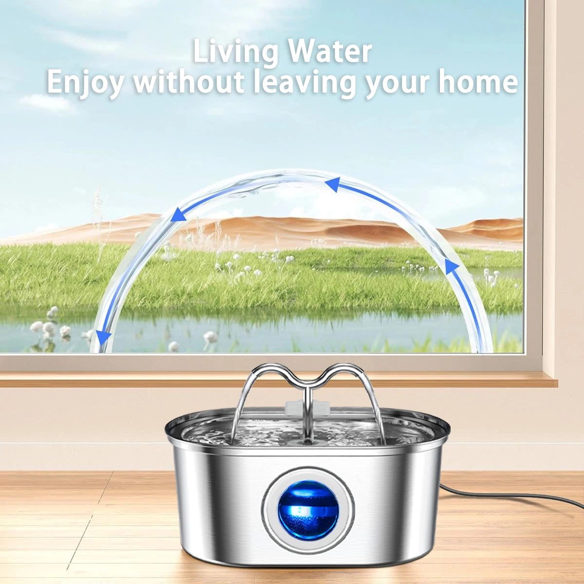 108oz/3.2L Cat Water Stainless Steel Pets Dispenser With LED Light Silent Pump Automatic Fountain For Cat Dog Drinking Bowl