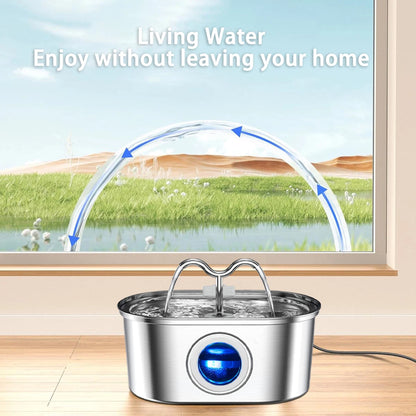 108oz/3.2L Cat Water Stainless Steel Pets Dispenser With LED Light Silent Pump Automatic Fountain For Cat Dog Drinking Bowl