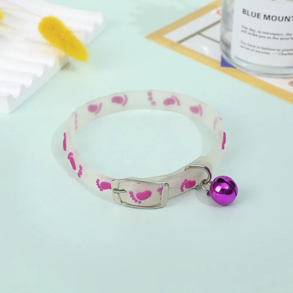 Pet Fluorescent Luminous Silicone Footprint Collar Cat Dog Luminous Collar Night Puppy Kitten Outdoor Anti-loss Pet Supplies